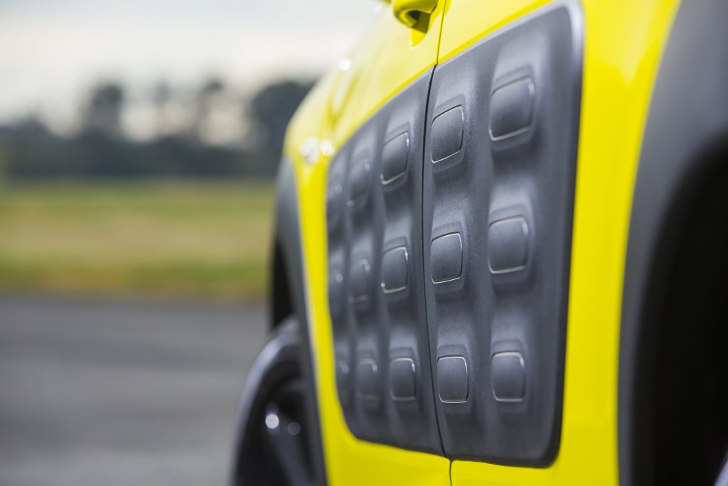 BODY ARMOUR: Close up of the Cactus' Airbump protection for the doors. Buyers can choose from a range of colours for their bumps. BODY ARMOUR: Close up of the Cactus' Airbump protection for the doors. Buyers can choose from a range of colours for their bumps.